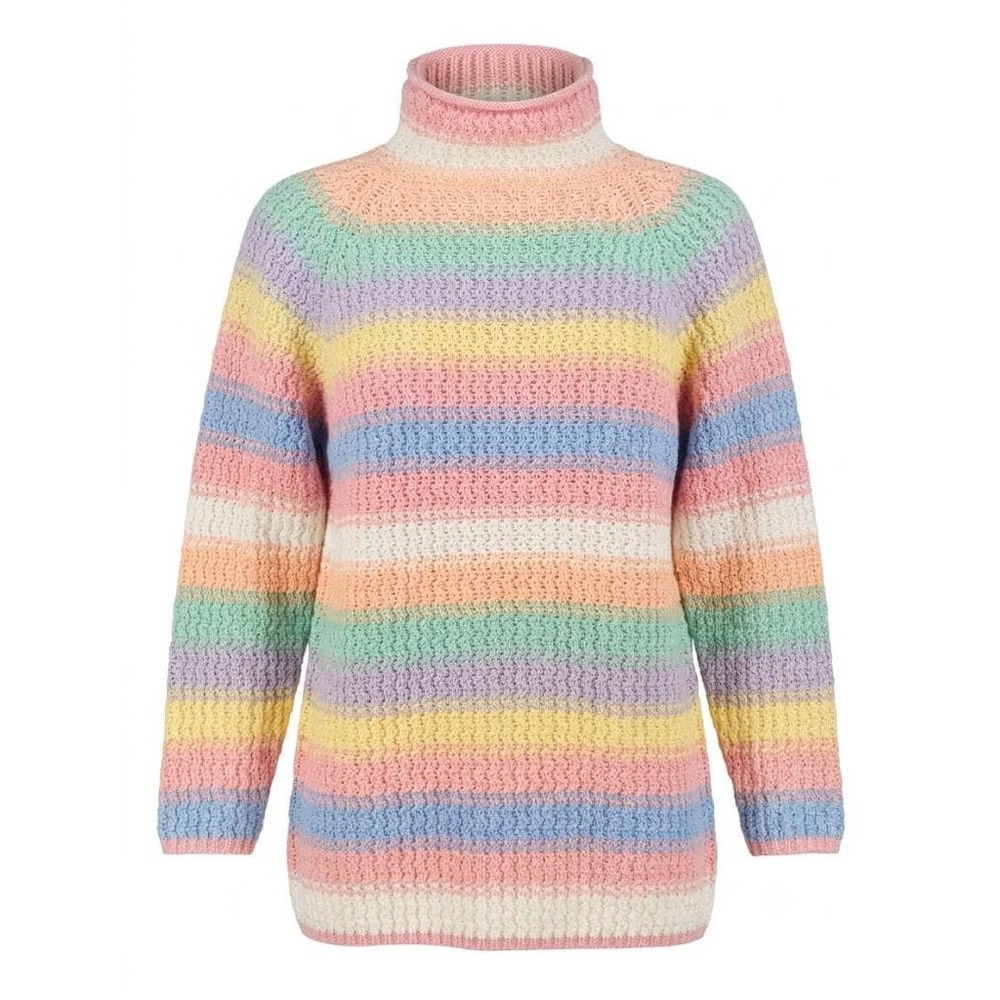 Vintage Pastel Rainbow Sweater Women Large Multi Excellent Striped Turtleneck